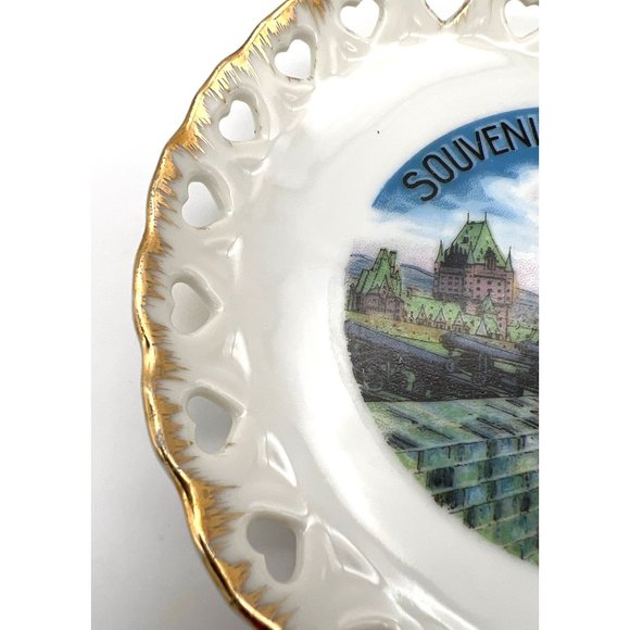 Vintage Souvenir of Canada Reticulated Plate Heart Shaped Gold Trim ELBRO Japan - Picture 3 of 5